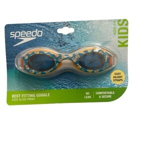 Speedo Kids Blue & Orange Glide Print Best Fitting Anti-Fog Goggle Kids 3-6 NWT